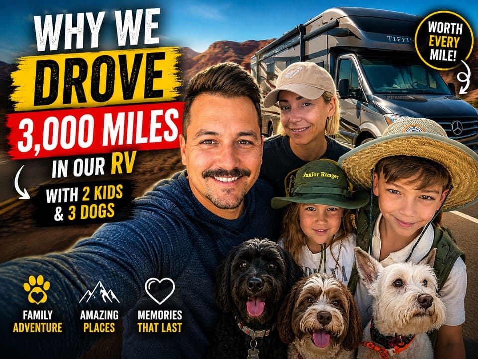 Episode thumbnail: Why We Drove 3,000 Miles in Our RV With 2 Kids & 3 Dogs
